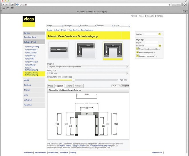 Viega: Schnellauslegung für die Duschrinne  Advantix Vario. - © Viega
 Viega: Schnellauslegung für die Duschrinne  Advantix Vario.