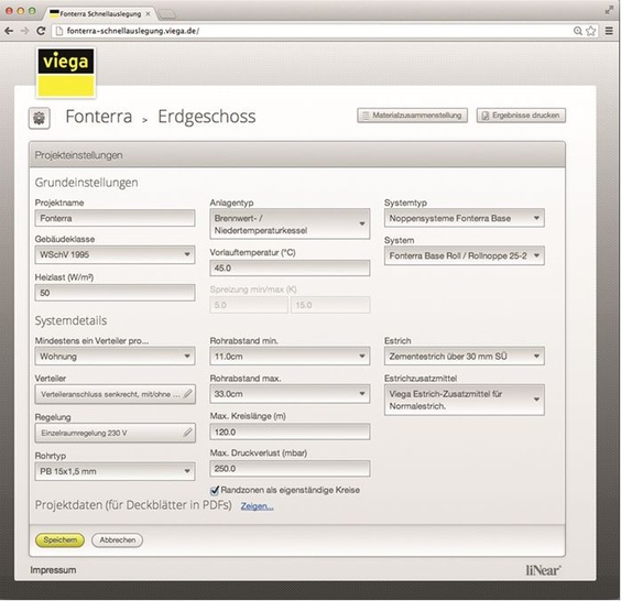 Viega: Schnellauslegung für Fonterra-Systeme per Web-App. - © Viega
