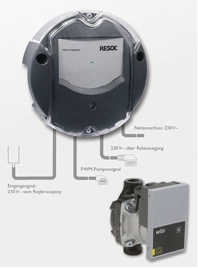 Resol: Pumpensignalwandler PSW Premium mit Wilo Yonos Para.