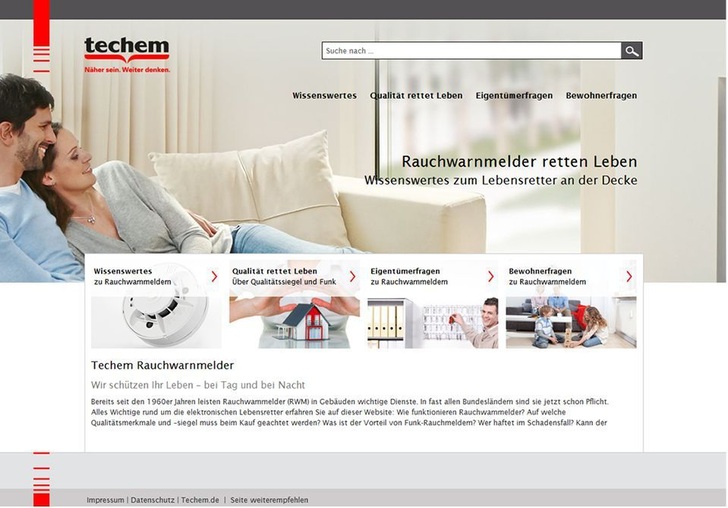 Startseite von www.rauchwarnmelder.techem.de - © Techem
