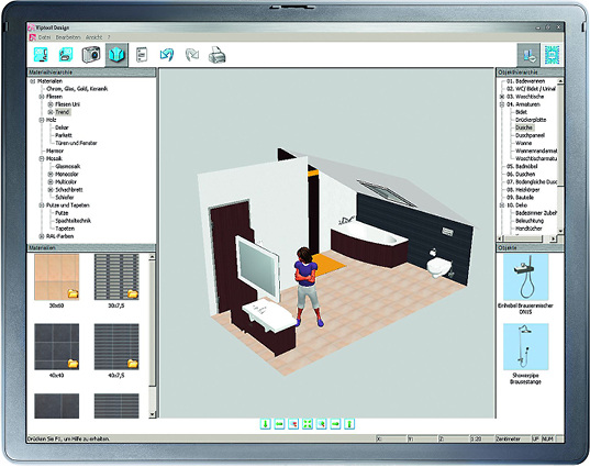 <p>
<span class="GVAbbildungszahl">1</span>
 3D-Badplaner unterstützen die Ausführungs- und Detailplanung, Ausschreibung oder Angebotserstellung, Bestellung und Ausführung. Die Einrichtungsgegenstände werden dazu aus einem bebilderten Hersteller-Katalog ausgewählt und per Drag-and-drop eingefügt. 
</p> - © Bild: Viega

