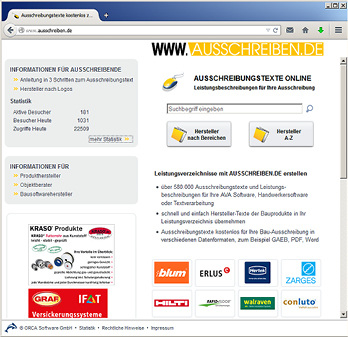 <p>
</p>
<p>
Orca: Startseite von ausschreiben.de 
</p> - © Bild: Orca Software
 
Orca: Startseite von ausschreiben.de