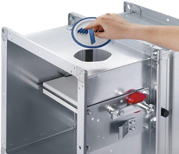 <p>
</p>
<p>
Trox: Brandschutzklappe FK-EU mit Inspektionsdeckel für Einhandbedienung. 
</p> - © Bild: Trox
 
Trox: Brandschutzklappe FK-EU mit Inspektionsdeckel für Einhandbedienung.