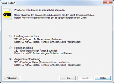 <p>
</p>
<p>
Orca: GAEB-Export-Dialog in Orca AVA. 
</p> - © Bild: Orca
 
Orca: GAEB-Export-Dialog in Orca AVA.