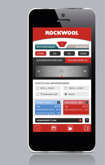 
Rockwool-App „Planungshelfer Rohrleitungen“. 



