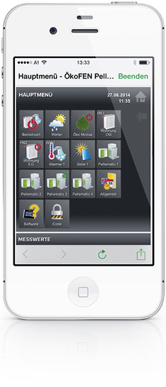 
Hauptmenü der ÖkoFEN-App myPelletronic. 



