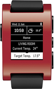 <p>
</p>
<p>
Honeywell: evohome-Regelung über eine Pebble Smartwatch. 
</p> - © Bild: Honeywell
 
Honeywell: evohome-Regelung über eine Pebble Smartwatch.