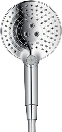 <p>
</p>
<p>
Hansgrohe: Verchromte Raindance-Select-Handbrause.
</p> - © Hansgrohe
 
Hansgrohe: Verchromte Raindance-Select-Handbrause.