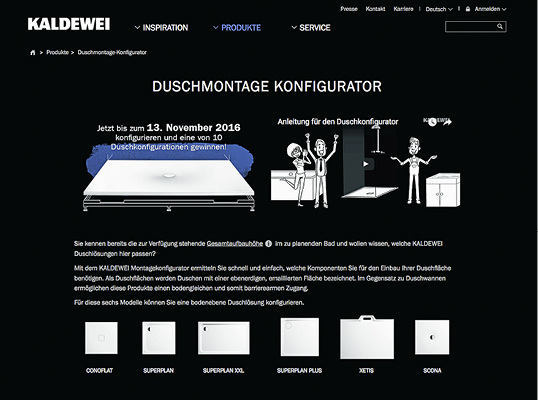
Kaldewei-Duschkonfigurator. 



