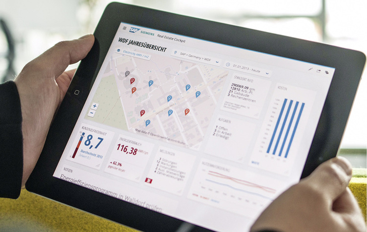 



1
 Die Bedienoberfläche der Zukunft heißt Dashboard. Neben Funktionen der Gebäudeautomation und des Energiemanagements sind künftig auch gebäudebezogene Umsatz- und Kostenstrukturen sowie Benchmarks gefragt. Im Bild das gemeinsam von SAP und Siemens entwickelte Real Estate Cockpit. 
