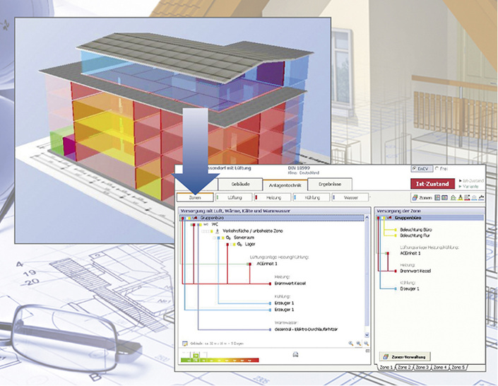 <p>
</p>

<p>
<span class="GVAbbildungszahl">1</span>
 3D-Gebäudemodeller vereinfachen die Ermittlung von Gebäudehüllflächen, die Zonierung von Nichtwohngebäuden und die Übergabe an EnEV- und Berechnungsprogramme. 
</p> - © Hottgenroth / ETU

