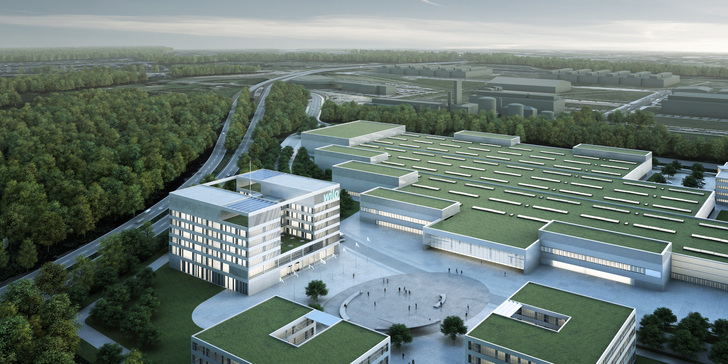 Baustellenschild: Standortentwicklung am Wilo-Hauptsitz in Dortmund.