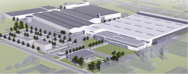 



Visualisierung des neuen Produktions- und Verwaltungsgebäudes der Geberit Mapress GmbH am Standort Langenfeld nach dem ersten Bauabschnitt. 
