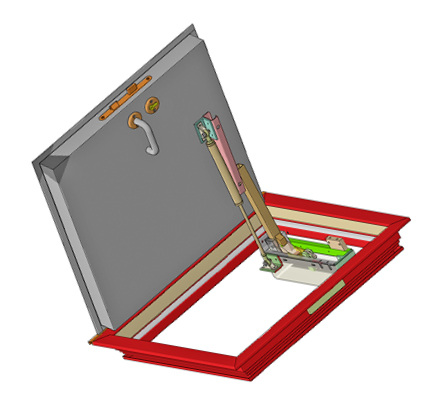 <p>
</p>
<p>
System Schröders: Feuerbeständige Deckenklappe THF. 
</p> - © System Schröders
 
System Schröders: Feuerbeständige Deckenklappe THF.