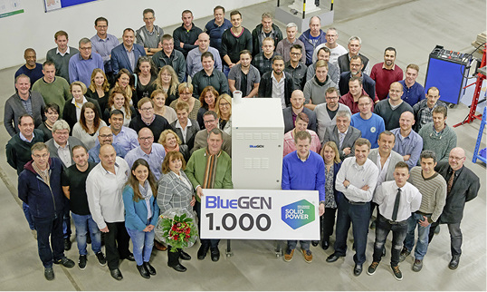 <p>
</p>

<p>
Die Heinsberger Belegschaft des Brennstoffzellenherstellers Solidpower hat im Dezember 2017 den 1000. Bluegen produziert. 
</p> - © Solidpower

