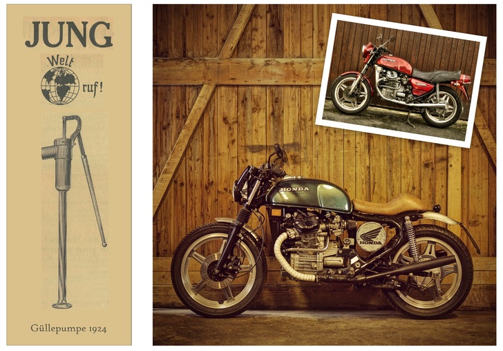 Jung Pumpen-Güllepumpe von 1924. CX500 Honda-“Güllepumpe“ von 1981 - Original und Umbau (Maximilian Trafela).