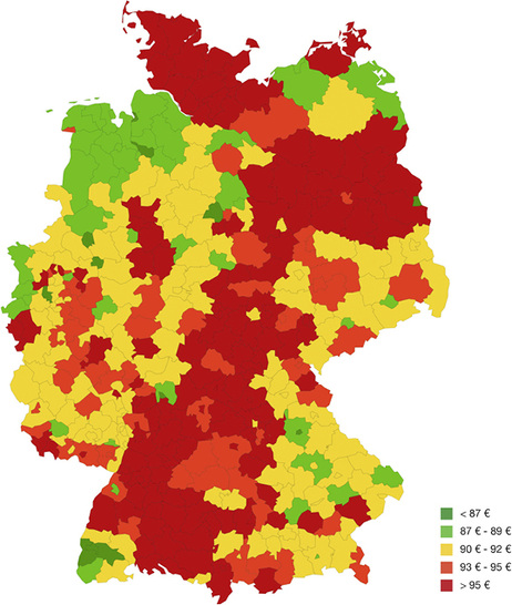 <p>
</p>

<p>
<span class="GVAbbildungszahl">1</span>
 Strompreis-Atlas für Deutschland 
</p>

<p>
Darstellung der regionalen Unterschiede der Strompreise; Grundlage sind eine Abnahme von 3500 kWh/a und die Stromkosten pro Monat 
</p> - © Stromauskunft.de / Heidjann GmbH, Stand: April 2019

