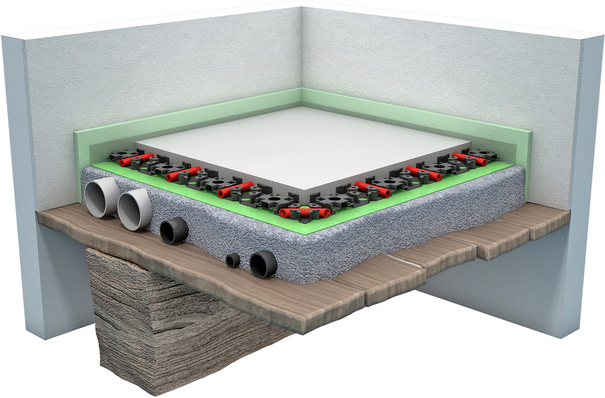 Dünnschichtige Fußbodenheizung auf Leichtausgleichmörtel Knauf S 400 Sprint.