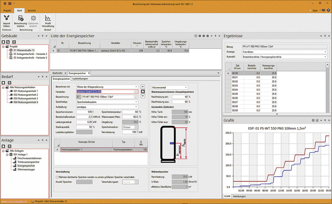 Solar-Computer: Dialog in „TW-Erwärmungsanlagen DIN EN 12831-3“.