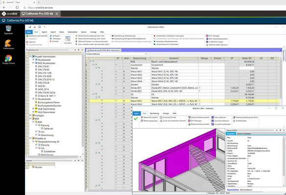 G&W: Bearbeitung eines BIM2AVA-Modells mit California.pro in der Cloud via Web-Browser.