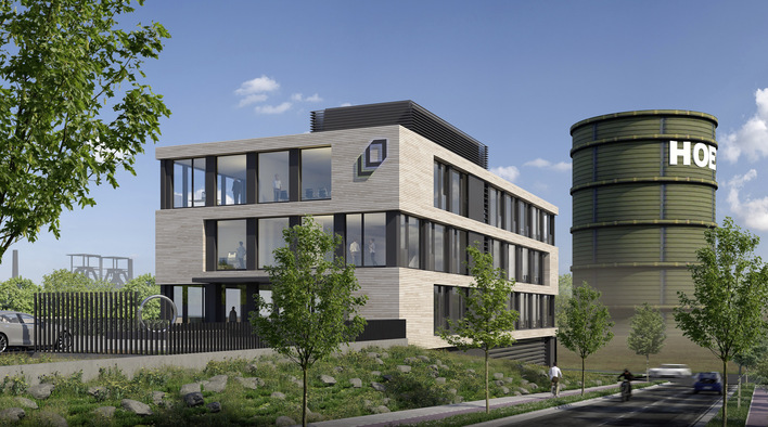 Visualisierung der neuen Firmenzentrale von Louis Opländer.