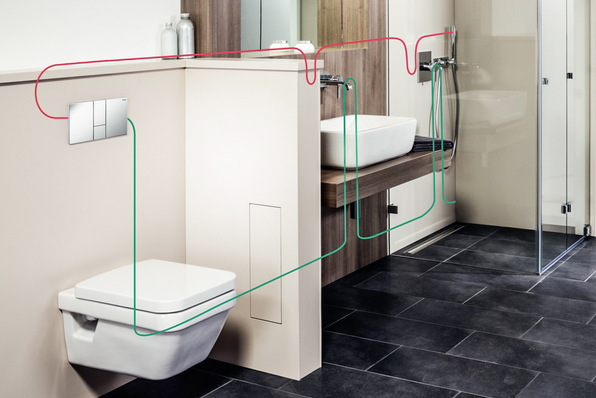 Viega: „Prevista Dry“-WC-Element mit AquaVip-Spülstation.