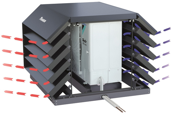 Daikin: Schallschutzhaube über einer Sky-Air-Alpha-Außeneinheit.