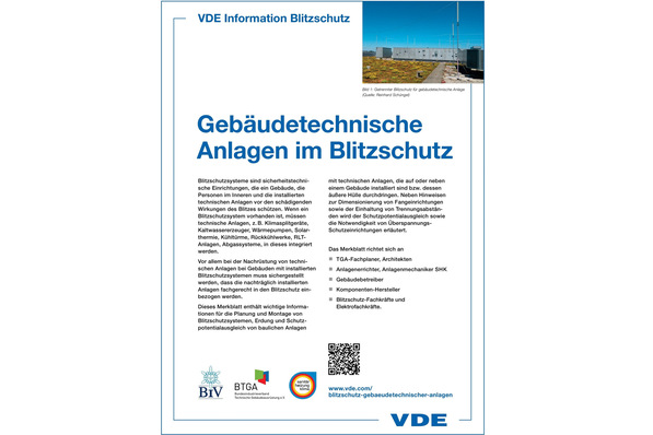 VDE-Merkblatt Gebäudetechnische Anlagen im Blitzschutz.