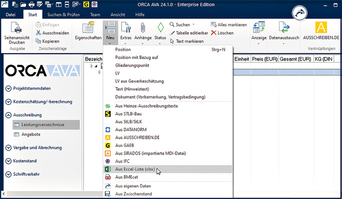 Orca: Excel-Import in Orca AVA.