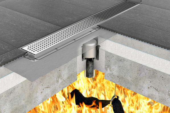 ACO Haustechnik: ACO ShowerDrain mit aktivierter Brandschutzkartusche.