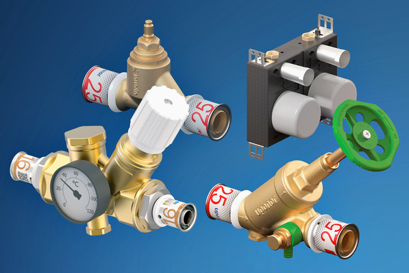 Uponor: Ventile und Wasserzählerbox mit S-Press-Plus-Anschlüssen.