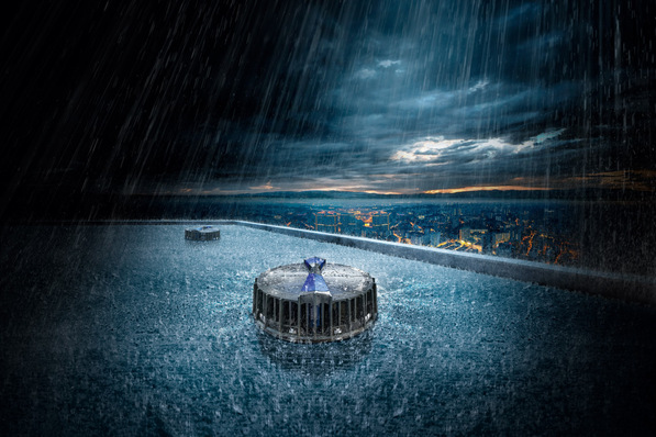 Bild 1 Notentwässerungen schützen Flachdächer bei Verstopfungen in der Hauptentwässerung und bei der Überlastung durch einen Jahrhundertregen.