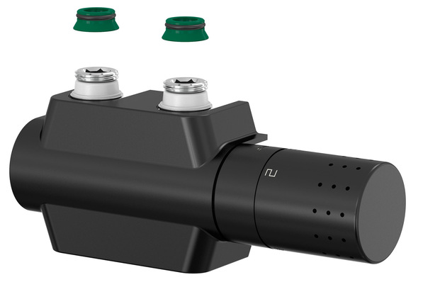 Flamco: Ventilhahnblock Variodesign mit schwarzer Verkleidung.