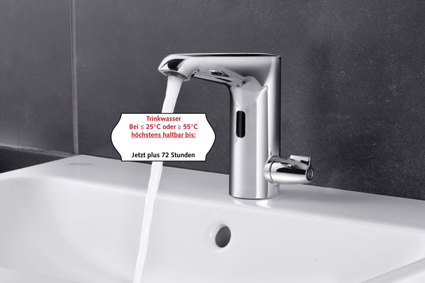 Bild 1 Xeris E-Thermostat von Schell. Ein bestimmungsgemäßer Betrieb über alle Entnahmestellen nach mindestens 72 Stunden gehört zu den Grundvoraussetzungen für die Bereitstellung von Trinkwasser über die Trinkwasser-Installation.