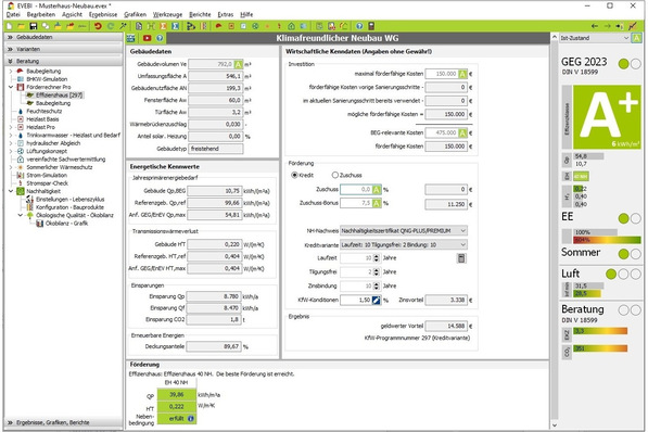 Envisys: Förderrechner für „Klimafreundlicher Neubau (KFN)“.