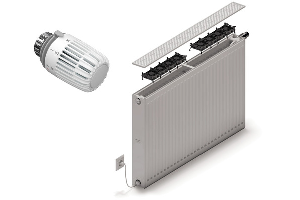 Kermi: Wärmepumpen-Heizkörper x-flair und x-flair-Thermostatkopf.