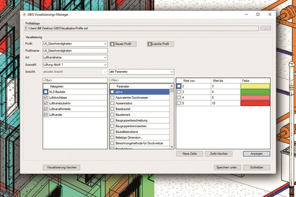 Solar-Computer: GBIS-Dialog zum Einstellen von Visualisierungs-Profilen.