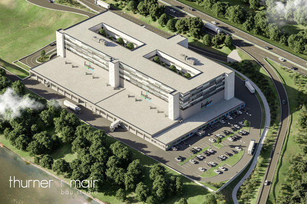 Bild 1 Vorab-Visualisierung des neu errichteten Logistikzentrums der Gebrüder Kofler GmbH in Zams (Tirol).