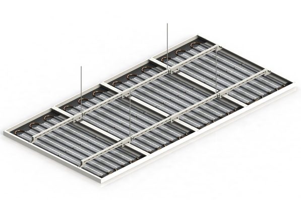 Zehnder: Montagesystem für miteinander verbundene Deckensegel.