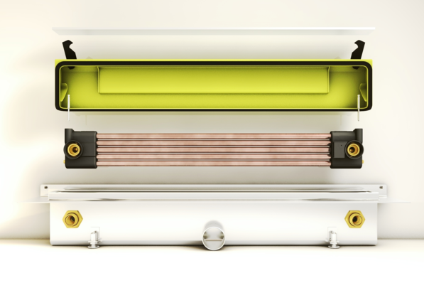 Unocconi: Duschrinne von Joulia mit integriertem Wärmeübertrager.