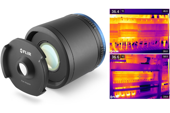 Teledyne Flir: 80°-Weitwinkelobjektiv und ein Thermogrammvergleich mit 24°- (oben) und 80 °-Objektiv.