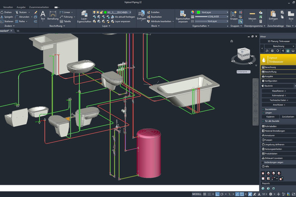  Viega: Funktionales 3D-Rohrnetz in Viptool Engineering 24.