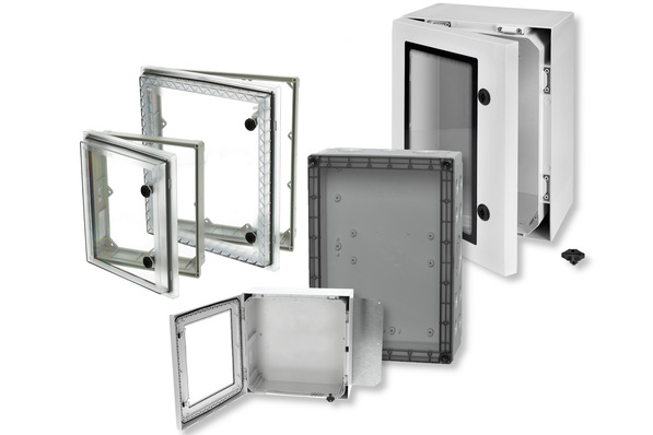  Fibox bietet für alle Gehäuseserien transparente und getönte Gehäusedeckel, Fenstertüren und Schutzfenster an.