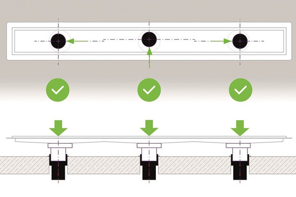  Kessel: Ablaufstutzen mit radialem Verschiebebereich.