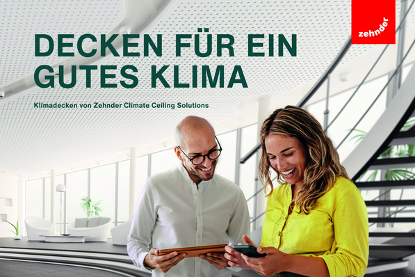  Cover einer im September 2023 veröffentlichten Imagebroschüre über die Klimadecken von Zehnder Climate Ceiling Solutions.
