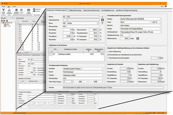 Solar-Computer: Bedienoberfläche des Programms „Hydraulischer Abgleich im Bestand“.