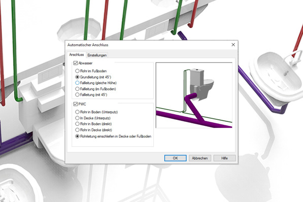 Graphisoft: Anschlussfunktionen für Objekte und Leitungen in DDScad 20.