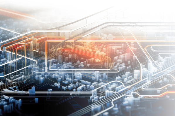 „Digitale Visualisierung eines vernetzten Smart Building mit integrierter Gebäudetechnik, dezentraler Energieerzeugung und intelligentem Energiemanagement. - © KI-generiert / Carmen Steiner - stock.adobe.com