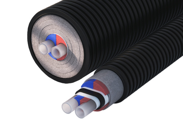 Vergleich: Uponor Ecoflex VIP und Standard-Nahwärmerohr.