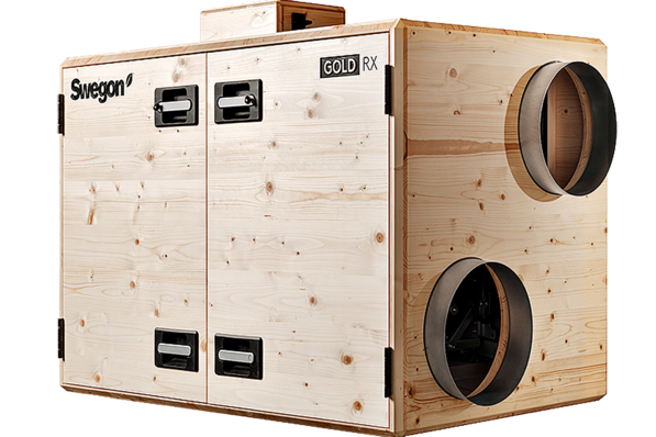 Swegon-Konzeptstudie: Gold-RLT-Gerät aus Holz.